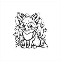 Fox cartoon character, illustration for coloring book page vector