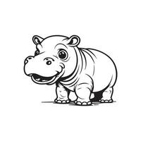 vector illustration of a hippopotamus standing on white background. large and white and black animal