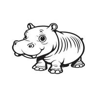 vector illustration of a hippopotamus standing on white background. large and white and black animal