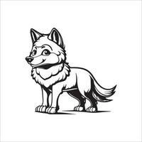Wolf cartoon character, illustration for coloring book page vector