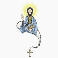 Vector design of the Apostle with catholic rosary, Christian art from the middle ages