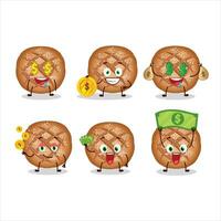 Round dark bread cartoon character with cute emoticon bring money vector