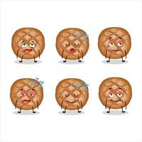 Cartoon character of round dark bread with sleepy expression vector