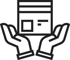 Hands holding box icon. handle with care icon vector