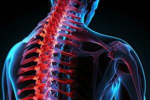 3d rendered illustration of the human skeleton anatomy - rib cage, Male Hurt Backbone Vertebrae Pain, 3d, AI Generated photo