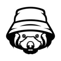 rojo panda Cubeta sombrero contorno vector