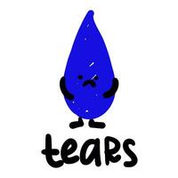 Vector illustration of tears, a sad drop in the style of doodles and sketches. Tears with human emotions and mood in the interpretation of the child. The internal state of a person. Sadness