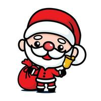 Cute And Kawaii Christmas Santa Claus Cartoon Character With Bag And Bell vector