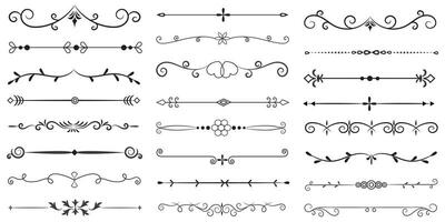 Page Divider And Design Elements. Set of Various Simple Black Divider Design, Assorted Divider Collection Template Vector. Collection of floral dividers elements mega decoration for Calligraphy. vector