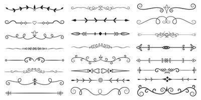 Page Divider And Design Elements. Set of Various Simple Black Divider Design, Assorted Divider Collection Template Vector. Collection of floral dividers elements mega decoration for Calligraphy. vector