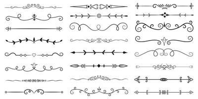 Page Divider And Design Elements. Set of Various Simple Black Divider Design, Assorted Divider Collection Template Vector. Collection of floral dividers elements mega decoration for Calligraphy. vector