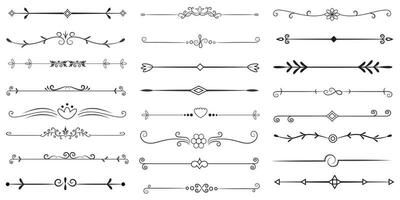 Page Divider And Design Elements. Set of Various Simple Black Divider Design, Assorted Divider Collection Template Vector. Collection of floral dividers elements mega decoration for Calligraphy. vector