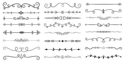 Page Divider And Design Elements. Set of Various Simple Black Divider Design, Assorted Divider Collection Template Vector. Collection of floral dividers elements mega decoration for Calligraphy. vector