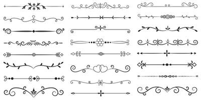 Page Divider And Design Elements. Set of Various Simple Black Divider Design, Assorted Divider Collection Template Vector. Collection of floral dividers elements mega decoration for Calligraphy. vector