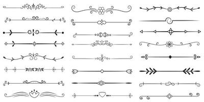 Page Divider And Design Elements. Set of Various Simple Black Divider Design, Assorted Divider Collection Template Vector. Collection of floral dividers elements mega decoration for Calligraphy. vector