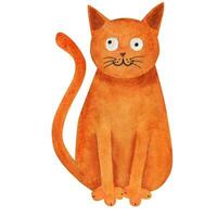 Orange cat, funny cat. Watercolor illustration on white background vector