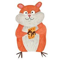 Funny hamster holding a cookie. Watercolor illustration on white background vector