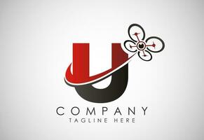 Letter U drone logo design vector template. Drone technology logo sign symbol