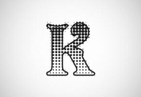 Letter K logo in halftone dots style, Dotted shape logotype vector design.