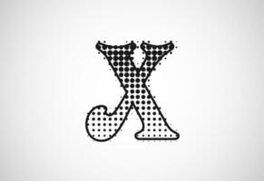 Letter X logo in halftone dots style, Dotted shape logotype vector design.