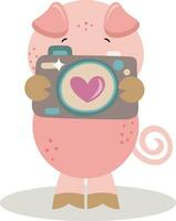 Cute piggy with a camera vector