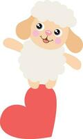 Cute sheep on top of heart vector