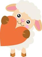 Cute happy sheep holding a heart vector