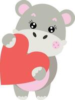 Cute happy hippo holding a heart vector