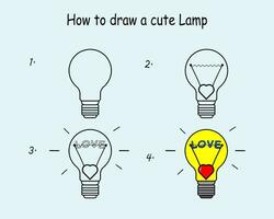 Step by step to draw a cute Lamp. Drawing tutorial a cute Lamp. Drawing lesson for children. Vector illustration.