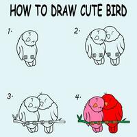 Step by step to draw cute Bird. Drawing tutorial a Bird. Drawing lesson for children. Vector illustration