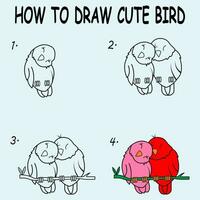 Step by step to draw cute Bird. Drawing tutorial a Bird. Drawing lesson for children. Vector illustration