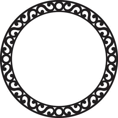 Vector Yakut round monochrome frame. Ornamental circle of the northern peoples of the tundra