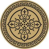 Vector round golden european pattern. Greek meander pattern. Circle with abstract floral roman ornament and border.