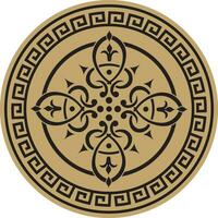 Vector round golden european pattern. Greek meander pattern. Circle with abstract floral roman ornament and border.