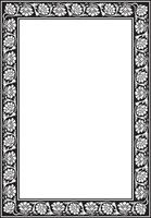 Vector square monochrome black Indian national ornament. Ethnic plant border. Flowers frame. Poppies and leaves