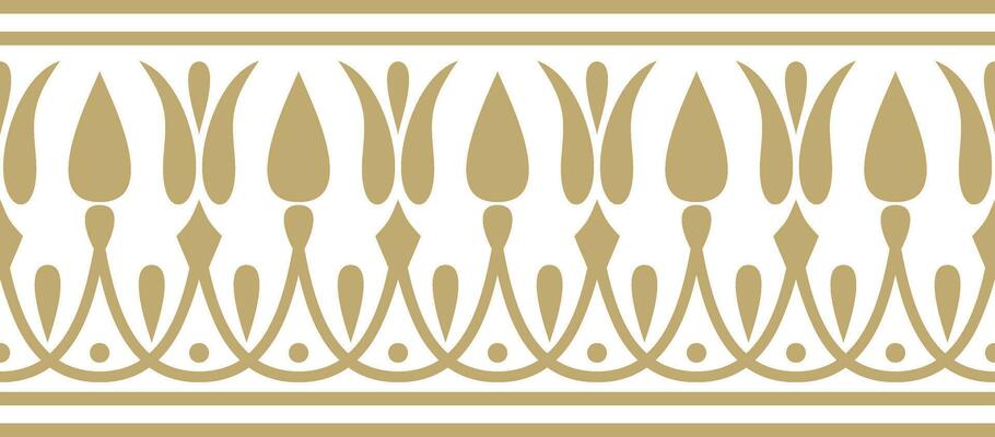 Vector gold seamless classic greek meander ornament. Pattern of ancient Greece. Border, frame of the Roman Empire