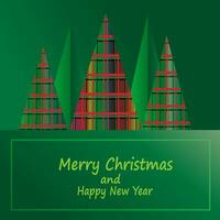 Merry Christmas and New Year green vector background template postcard Merry Christmas greetings tree checkered