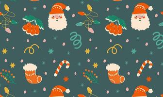 Christmas seamless pattern with Christmas symbols on a blue background. Vector EPS10