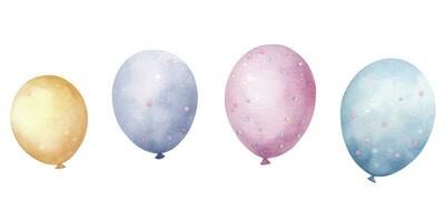 Ai generated set of watercolor balloons for holiday, birthday, party, celebrate, isolated on white background. photo