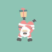 merry christmas and happy new year with cute santa claus and present gift in the winter season green background, flat vector illustration cartoon character costume design