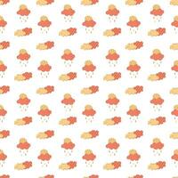 Seamless pattern with abstract sun, rain and clouds. Black and white and color flat vector illustration.