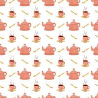 Seamless pattern on the theme of tea. Vector flat illustration suitable for wrapping paper.