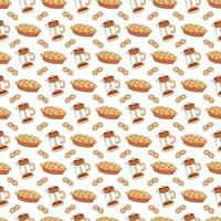 Seamless pattern with a french press, cookies and apple pie. Vector flat illustration suitable for wrapping paper.