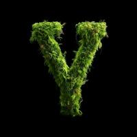 Letter Y with moss. Large soft forest font. Green typographic symbol made of leaves. Concept of comfort, nature and ecology. AI Generated photo