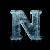 Icy letter N. Cold font made of frozen water and ice. photo