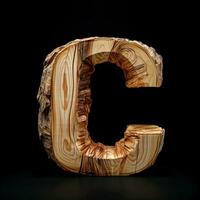 Wooden letter C. Wood font made of sticks, bark and wood. Forest typographic symbol. photo