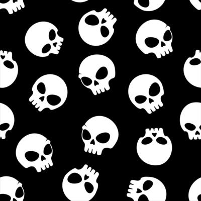 Seamless pattern white head skulls vector on black background.