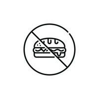 No sandwich allowed line icon sign symbol isolated on white background. No food sign symbol vector