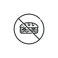No sandwich allowed line icon sign symbol isolated on white background. No food sign symbol vector