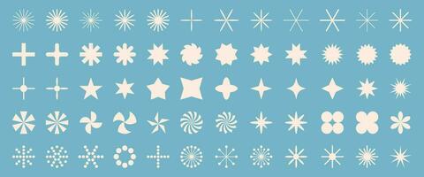 Abstract geometric shape set. Modern snowflakes. Retro groovy elements. Shapes for sticker, poster, social network. Trendy vector illustration